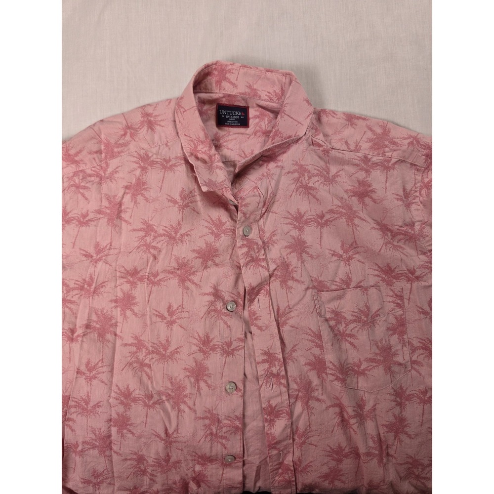 UNTUCKit Shirt Mens 2XL Pink Palm Tree Short Sleeve Button Up Slim Fit Casual